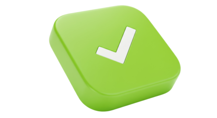 Green rounded square with check mark isolated PNG, symbol of approval and confirmation on transparent background