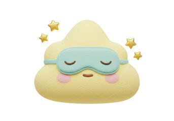 Sleeping poop emoji PNG isolated on transparent background, cute cartoon character with sleep mask and stars for social media and design