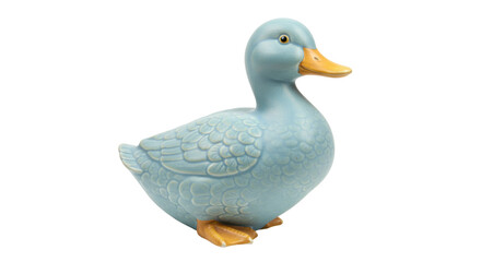Ceramic duck figurine isolated on transparent background, blue duckling statue for home decor and...