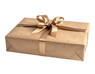A rectangular wrapped gift with a satin ribbon and bow, isolated on black