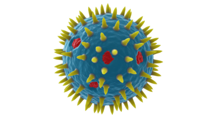 Detailed virus particle isolated on a clean backdrop, spherical pathogen with surface proteins for medical and scientific visualization