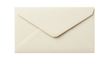 Elegant ivory envelope with floral pattern isolated on white, stationery for invitations and greetings