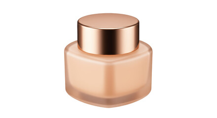 Elegant frosted glass cosmetic bottle with copper lid isolated, beauty product container for skincare and makeup on no background