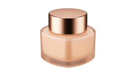 Elegant frosted glass cosmetic bottle with copper lid isolated, beauty product container for skincare and makeup on no background