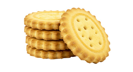 Stack of round butter cookies isolated on transparent background, sweet biscuit dessert for snack and treat
