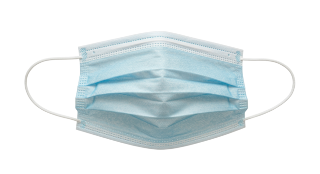 Light blue surgical face mask isolated on white, personal protective equipment for healthcare and medical use PNG
