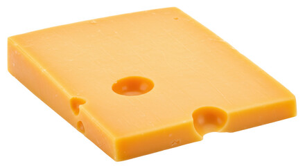 Swiss cheese block isolated on transparent background, yellow dairy product with holes for cooking and food photography