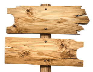 Rustic wooden directional sign, two layers of boards, affixed to a post