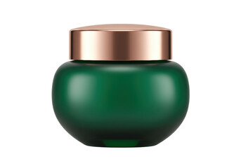 Elegant green cosmetic jar with copper lid isolated, skincare product container for beauty and personal care packaging
