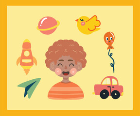 Cute Children’s Day Illustration with Toys and Friends sticker pack