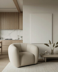 Modern Interior Design with Neutral Tones and Stylish Armchair Creating a Serene and Minimalist Living Space Ideal for Relaxation and Inspiration