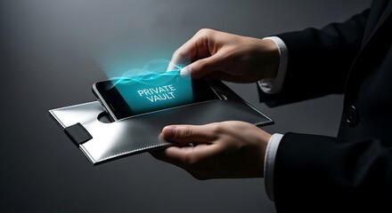 Businessman Accessing a Secure Digital Private Vault on Smartphone