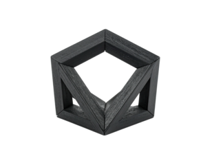 Geometric wooden structure with open center, dark gray on a black background