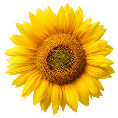 bright yellow sunflower head on transparent png background
