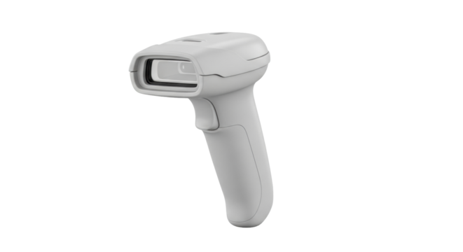 Isolated barcode scanner in neutral color for point of sale systems, quick information access