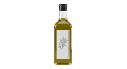 Isolated bottle of olive oil with an olive branch label for cooking and consumption