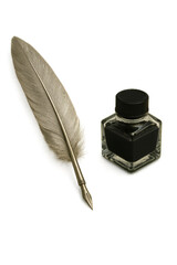 Silver Feather Quill with Ink Bottle