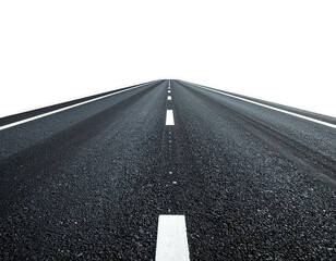 Perspective shot of an asphalt road receding into a darkened distance