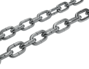Two shiny metallic chains diagonally across a black background