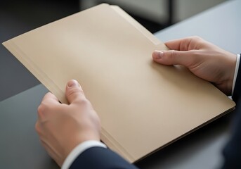 A person holding a manila file folder filled with essential documents, a vital element for effective office