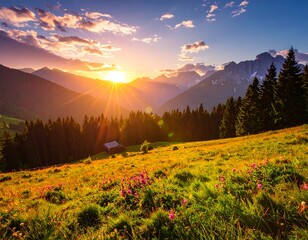 Mountain meadow sunset