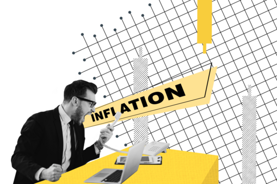 Creative collage picture young businessman outraged angry scream shout economy inflation crisis devaluation boss employer loss