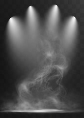 Stage spotlight with smoke effect isolated on transparent background for show, theater, concert or presentation design.
