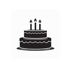 Minimalist Black and White Vector Illustration of Birthday Cake with Candles