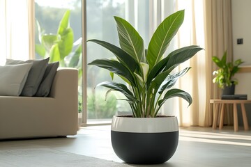 Soothing green, minimalist style pot depicting a perfect indoor decorative plant for a more lively and fresh atmosphere