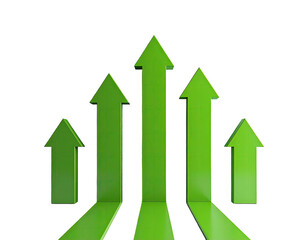 Five green arrows pointing upwards against a black background