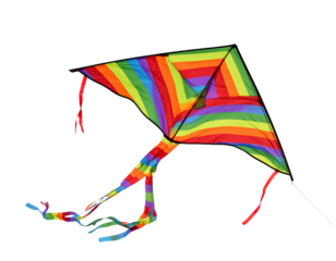 Colorful kite flying toy outdoor recreation festival decoration traditional paper craft leisure activity childhood play isolated on white background