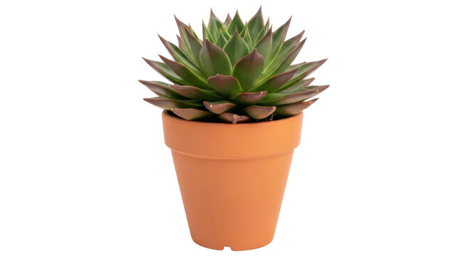 Isolated small succulent plant in terracotta pot, minimal design, garden decorative