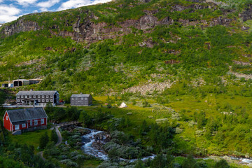 Views seen from the famous railway Flamsbana, which is the steepest standard gauge railway line in the world and runs through spectacular scenery and stunning views of Western Norway. The train runs f