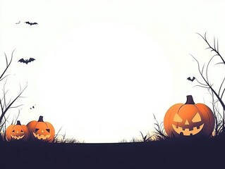 Halloween night sky with pumpkin and moon vector illustration, minimalist flat style cartoon design with central blank space for text and festive projects