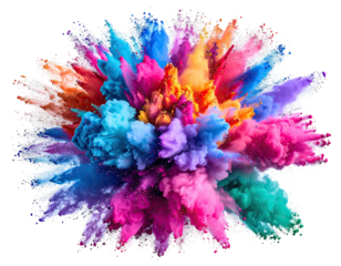 A vibrant explosion of colorful powder, creating a dynamic, artistic image