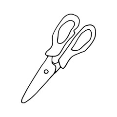 Scissors, a hand-held cutting tool consisting of two blades. Doodle. Vector illustration. Hand drawn. Outline.