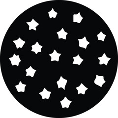 Whimsical star pattern on black circle abstract graphic design celestial elements festive occasion celebration sparkle