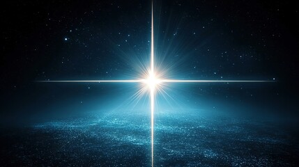 Christmas star of Bethlehem, shining over night sky and landscape, wide view, copy space