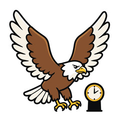 Obraz premium Cartoon eagle with wings spread and clock