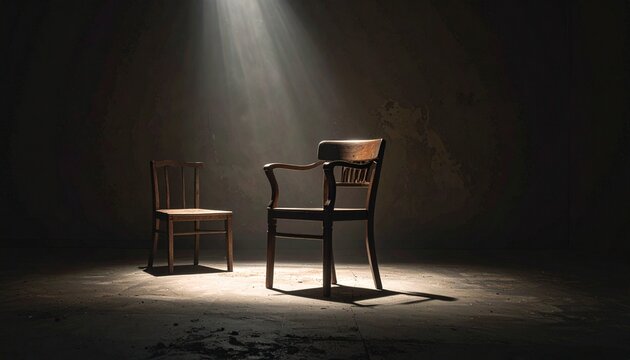 Empty Chairs Under Spotlight Concept of Decisions Interrogation or Waiting