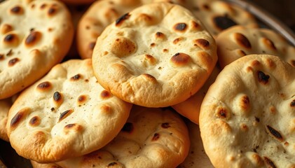 A close-up of golden-brown flatbreads piled together, showcasing their crispy texture and delicious appearance.