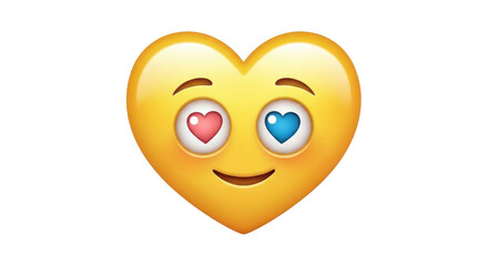 Isolated yellow heart emoji with smiling face and hearts in eyes, expressing love and joy