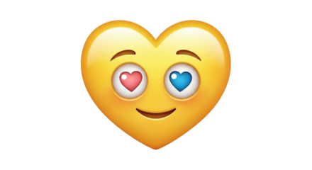 Isolated yellow heart emoji with smiling face and hearts in eyes, expressing love and joy