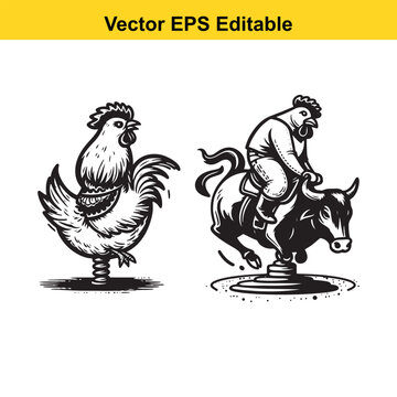 Rooster Riding Bull