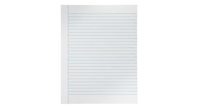 Isolated Lined Paper Sheet for School Writing, Blank Page for Business or Office Work