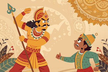 Stunning Scene From Mahabharata Wayang Bold Vect Premium Digital Asset