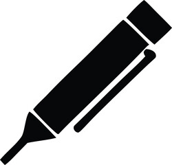 Simple black silhouette icon of a highlighter pen providing a clear visual representation for educational and office supplies