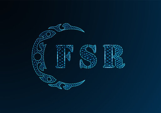Low poly letter logo FSR design. FSR letter logo low poly vector design on blue color gradient background. FSR logo low poly design