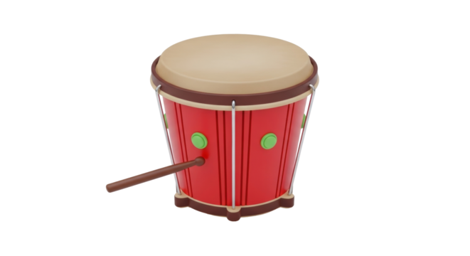 Isolated red drum with drumstick for kids percussion instrument educational music toy