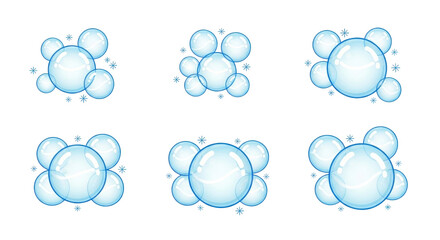 Isolated Cartoon Bubbles Group with Highlight Effect and Blue Outlines, Sparkling Element